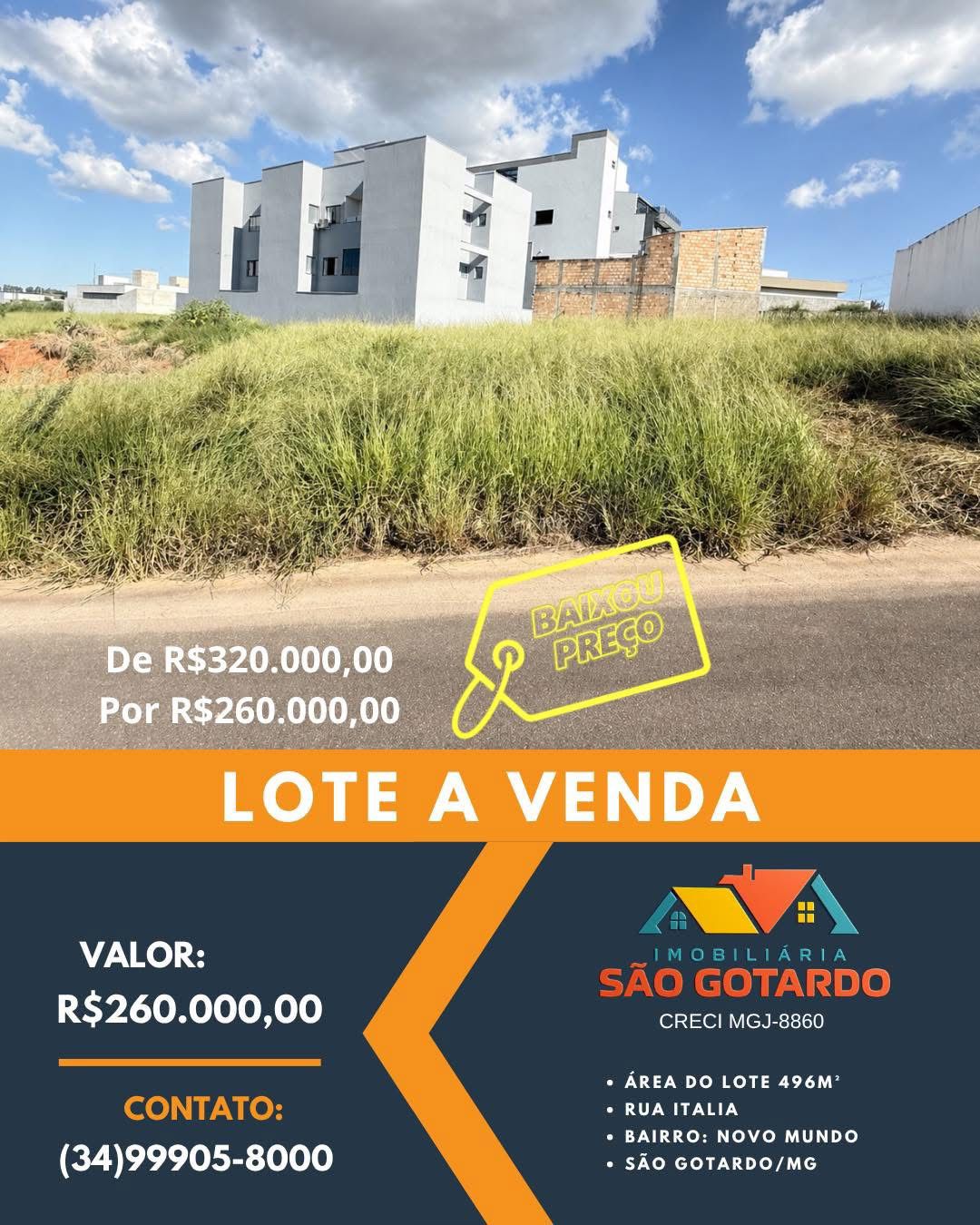 Lote a Venda – Rua Itália, Bairro Novo Mundo